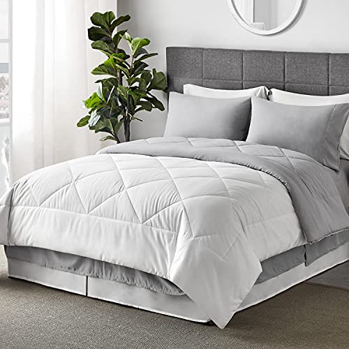 Bedsure White Queen Comforter Set 7 Pieces Reversible White Bed Set