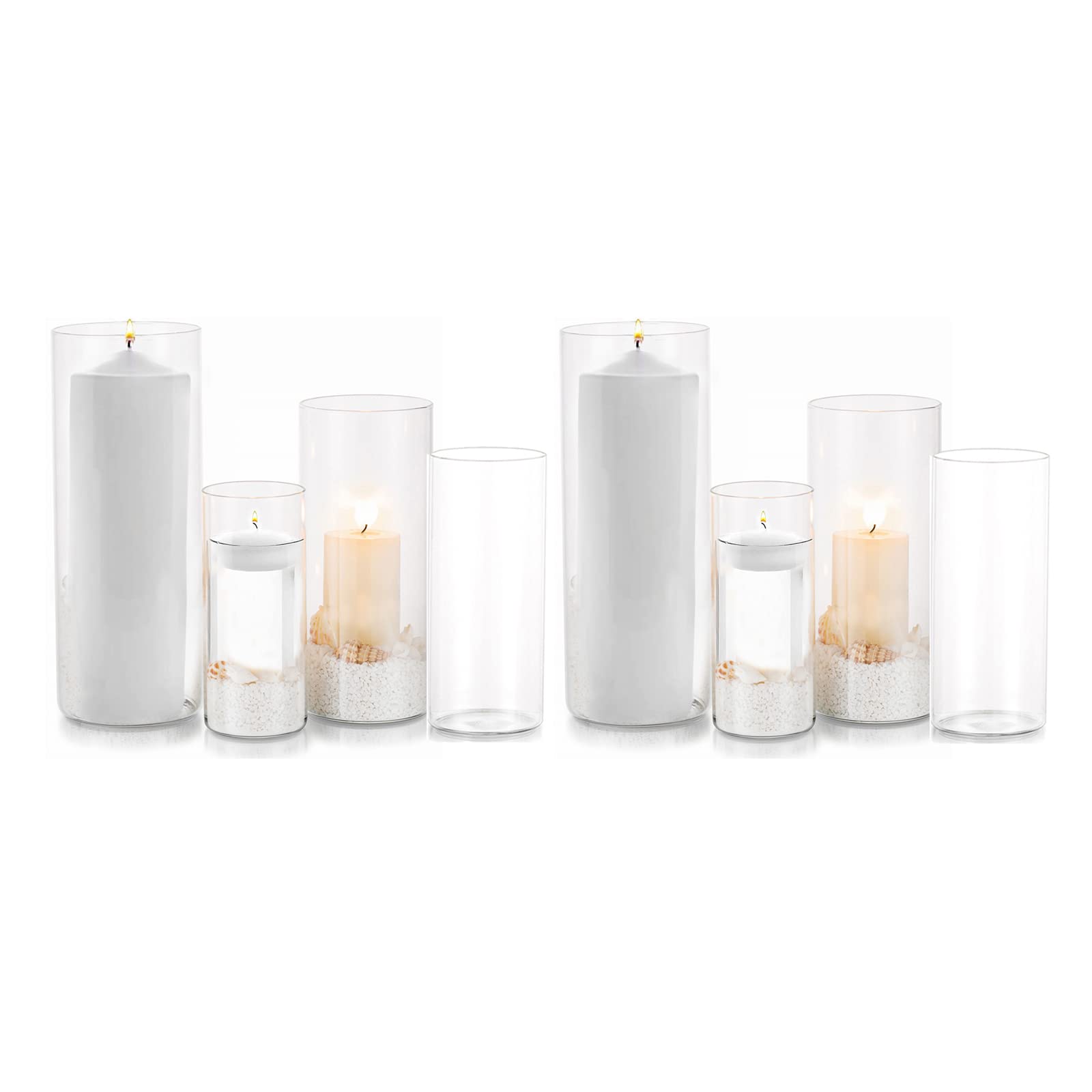 EylKoi Glass Hurricane Candle Holder - Cylinder Vases for Centerpieces 2Sets(4Pcs/Set) Hurricane Floating Candle Holder, Glass Vases for Flowers, Decorative for Home Wedding, 10+15+20+25cm (High)