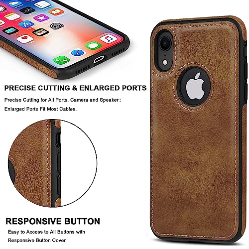 AIOVETEAB Case Compatible with iPhone XR, Slim Premium PU Leather Retro Business Anti-Scratch Anti-Shock Case Protective Leather Case for iPhone XR (Brown)