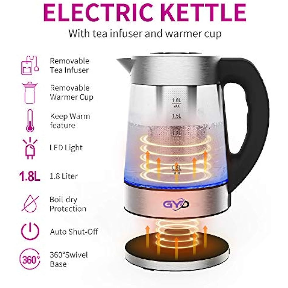 Electric Kettles GYD Eletric With Tea Infuser And Warmer Cup 1.8L 1200W