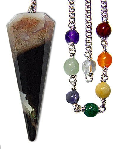 Zebra Stone Protection 12-facet Chakra Pendulum with a Satin Bag and Instruction Leaflet for Divination / Dowsing Tool