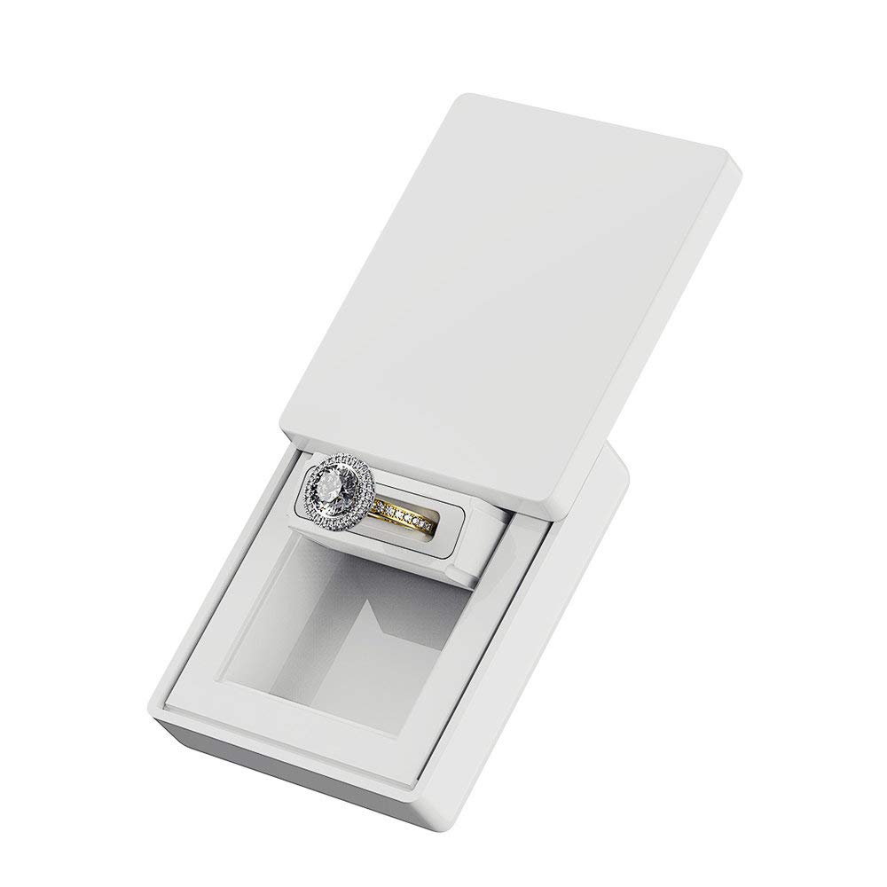 MONOLIX Slim Engagement Ring Box, Thin Unique Sliding Lid, Elegant Discreet Secret Surprise Marriage Wedding Proposal Case (White, MAXI)