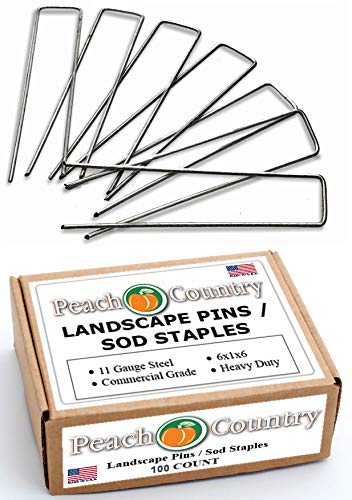 Peach Country Garden Galvanized Landscape Staples Stakes Fabric Anchor Pin.Sturdy Rust Resistant Gardening Supplies for Anchoring Landscapings. 6 Inch Strong Durable 11 Gauge Steel USA (100
