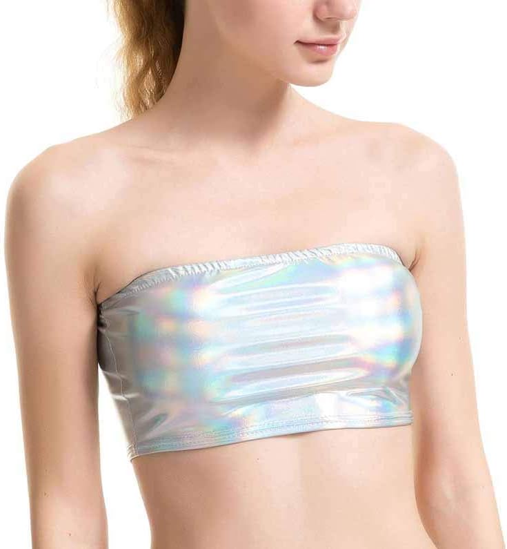 Sexy Crop Tops Women Boob Tube Metallic Wetlook Top Tank Short Night Club Party Bustier Ladies