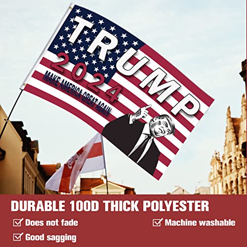 Trump 2024 Flag Double Sided 3x5 Make America Great Again Take American Back Double Sided 3ply Heavy Duty Polyester Anti-UV Fading Donald Trump 2024 Flag with 2 Brass Grommets 4 Rows Stitched Suitable for Indoor and Outdoor Decoration