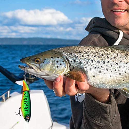 Jolicobo 5 Pcs Bleistift Popper Wobbler Kunstköder Angelköder Set 10cm Swimbait Kunstköder mit 2 Drillingshaken… – Bild 7