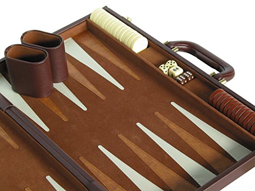 15" Deluxe Backgammon Set - Travel Case - Brown Board