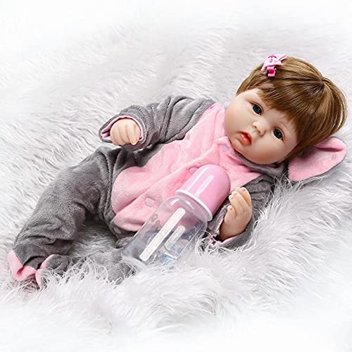 Bebê Reborn Boneca de Silicone Menina Olhos Azuis 48cm Pode Dar Banho