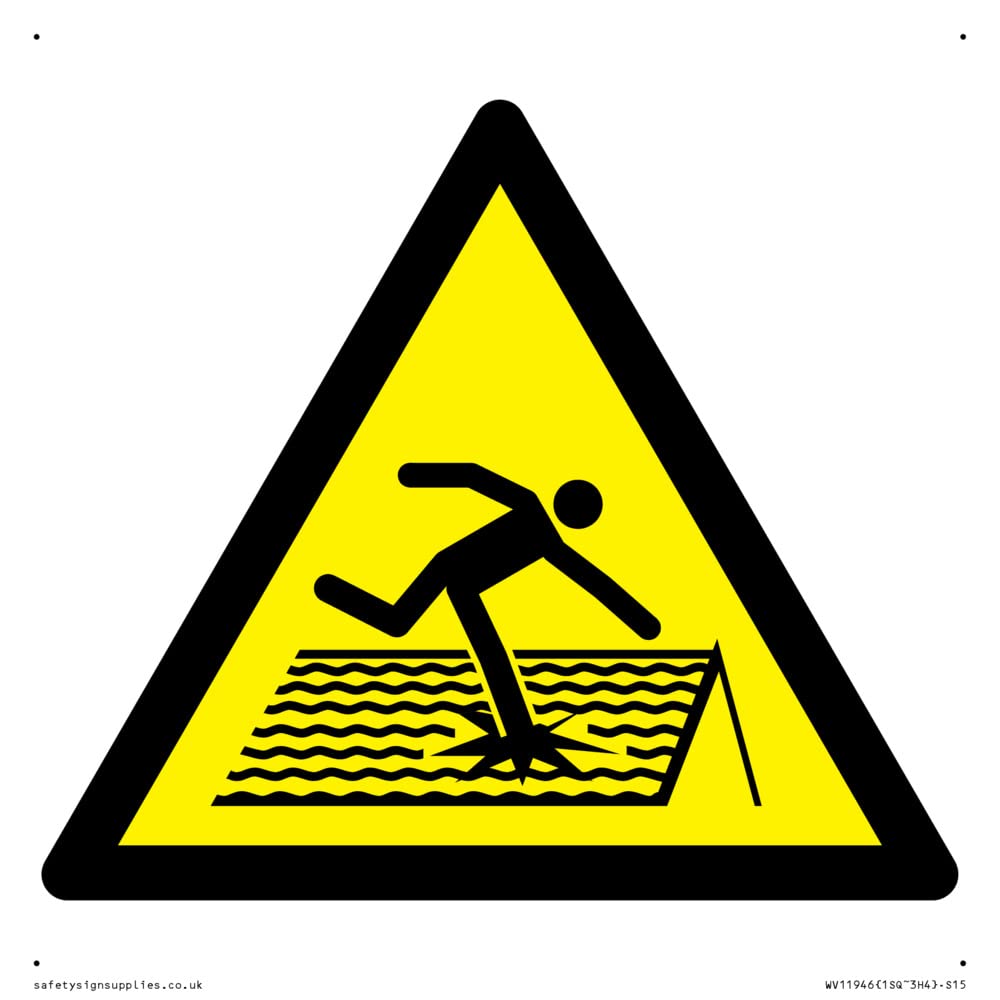 W036 Warning: Fragile roof Sign - 150x150mm - S15