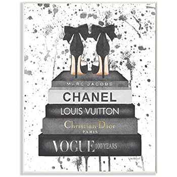 Stupell Industries Glam Fashion Book Stack Grey Bow Pump Heels Ink Wall Plaque Art, Proudly Made in USA