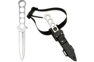 MASTER USA Diving Knife, 9-Inch Overall, 4.25-Inch Mirror Polish Blade, Stainless Steel Handle Leg Strap (Silver)
