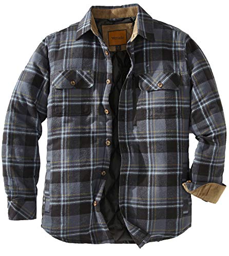 Venado Men's Plaid Shirt Jacket -Long Sleeved Quilt Lined Brushed Flannel Rugged Shirt