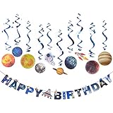 Solar System Hanging Decoration Universe Space Happy Birthday Banner Outer Space Whirls Hanging Swirl for Kids Birthday Solar System Party Supplies, 11 Pcs, SUNBEAUTY