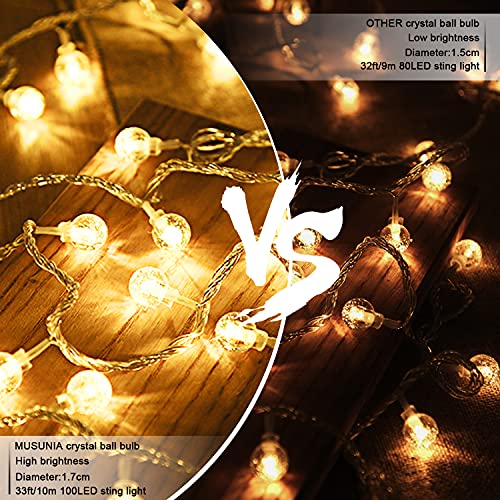 Batteriebetriebene Lichterkette – MUSUNIA Globus Lichterkette 10 m 100 LED batteriebetriebene Lichterkette, wasserdichte Gartenlichter für Innen- und Außenbereich, Weihnachtsdekoration (warmweiß)