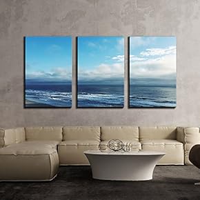 3 Piece Canvas Wall Art - Top View of Seashore - Modern Home Art Stretched and Framed Ready to Hang - 16"x24"x3 Panels
