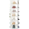 HMEEN 7 Tier Rotating Shoe Rack Tower, Easily Assembled Lazy Susan Shoe Rack, 360° Spinning Shoe Rack Circular Storage, Multi-Purpose Round Shoe Rack, White