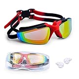 Swimming Goggles No Leaking Anti-Fog UV Protection with Ear Plugs and Free Protection Case, Swim Goggles Comfortable Fit for Adult Men Women Youth Kids Child from HybLc (Black and Red)
