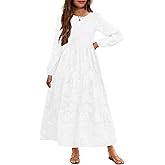 MITILLY Girls Fall Long Sleeve Dress Boho Flower A-Line Ruffle Tiered Flowy Maxi Dresses for Wedding Party 6-12 Years