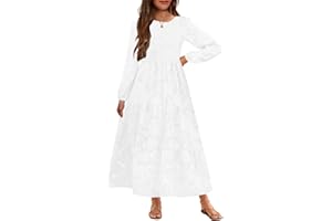 MITILLY Girls Fall Long Sleeve Dress Boho Flower A-Line Ruffle Tiered Flowy Maxi Dresses for Wedding Party 6-12 Years