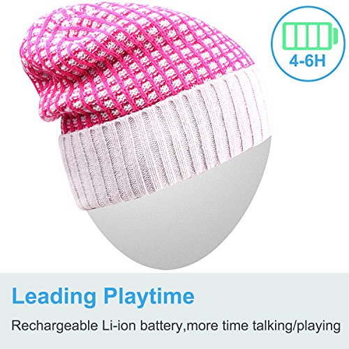 Rotibox Outdoor Bluetooth Wireless Beanie Hat Cap with Stereo Headphone Headset Earphone Speaker Mic Hands Free Talking Compatible with iPhone iPad Samsung Android Smartphones - Rose
