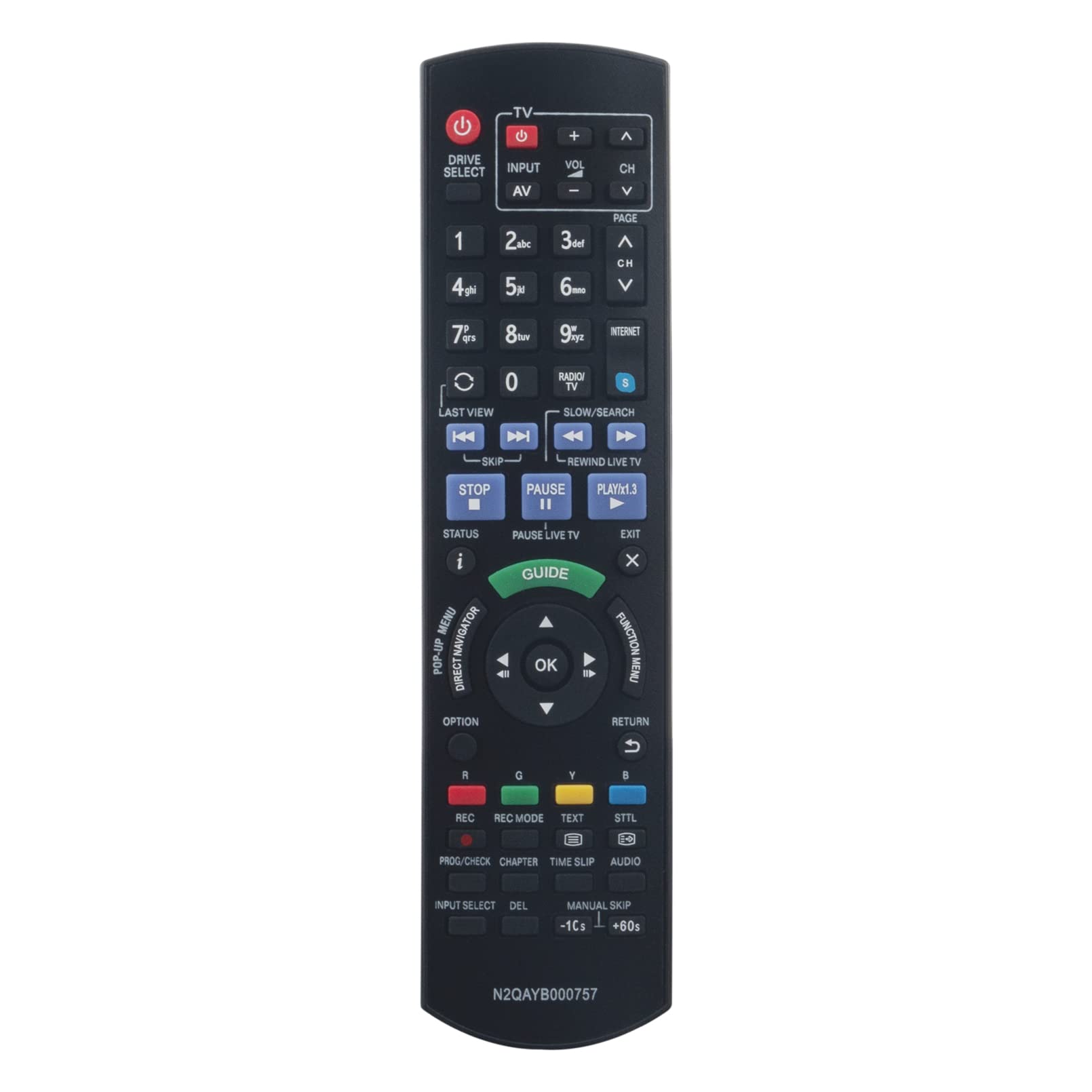 New N2QAYB000757 Remote Control Replacement fit for PANASONIC DMR-PWT530 DMR-PWT530GL DMRPWT635 DMRPWT635GL DMR-PWT635 DMR-PWT635GL DMRPWT520 DMRPWT520GL DMR-PWT520 DMR-PWT520GL DMRPWT530 DMRPWT530GL