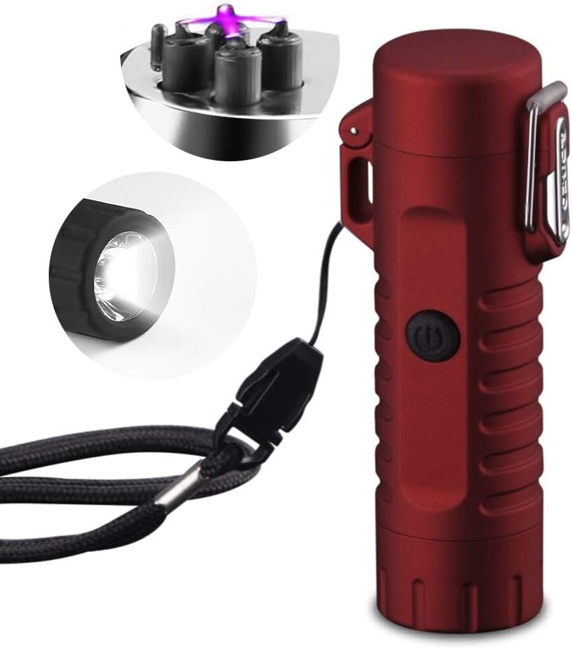 SEVENPICKS Outdoor waterproof flashlight and double arc lighter 2in1 USB rechargeable portable windproof and fireless plasma camping igniter flashlight