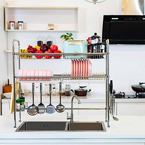 Dish Drying Rack Over the Sink with Drain Board 304 Stainless Steel Dish Rack for Counter Dish Drainer Shelf 2 Tier Kitchen Supplies Storage Display Stand Tableware Organizer Utensils Holder - Thumbnail 5
