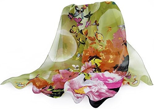 DABAN Women Flower Birds Printed Chiffon Scarf Green