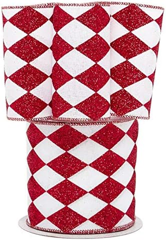 Bows & Ribbons - Red White Diamonds Harlequin Ribbon - 4