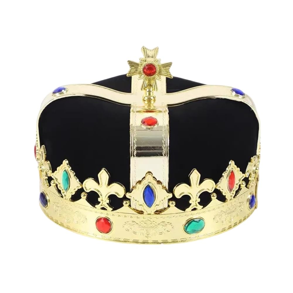 LEEMASING Royal Jeweled King's Crown For Unisex Halloween Costume Prom Cosplay Party Decorations (Black)
