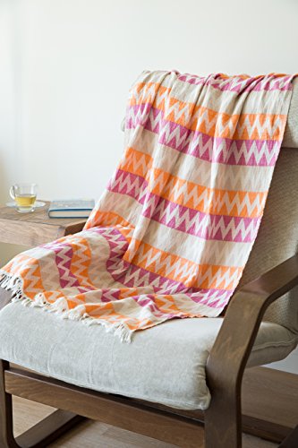Mebien Gypsy Design Turkish towels beach pesthemal towel for bath pools spas gyms saunas. Multi-purpose throw or blanket to your couch sofa bed picnic for baby women man. 100% (Fuchsia Orange Beige)