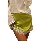 Morlaeley Women Satin Silk Lace Skirt Low Waist Y2k Lace Trim Slip Skirts Coquette A Line Silky Underskirt