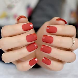 Amazon.com: Renovatio Store - Wine Red Frosted Fake Nails ...