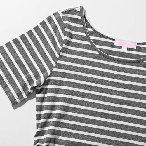 Striped Maternity Dress Short Sleeve Bodycon Ruched Side Knee Length Dress Dark Grey with White Stripe XL - Thumbnail 3