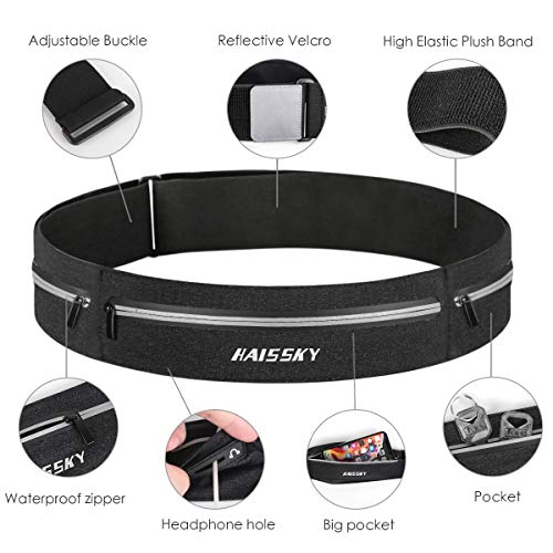 Elastic Running Belt 3 Pocket Waist Pack Pouch Fanny Pack to Hold Cell Phones Up to to 6.5