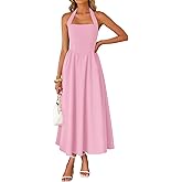 ZESICA Women's Summer Sleeveless Halter Midi Dress 2026 Off Shoulder High Waist Flowy Beach Wedding Guest Long Dresses