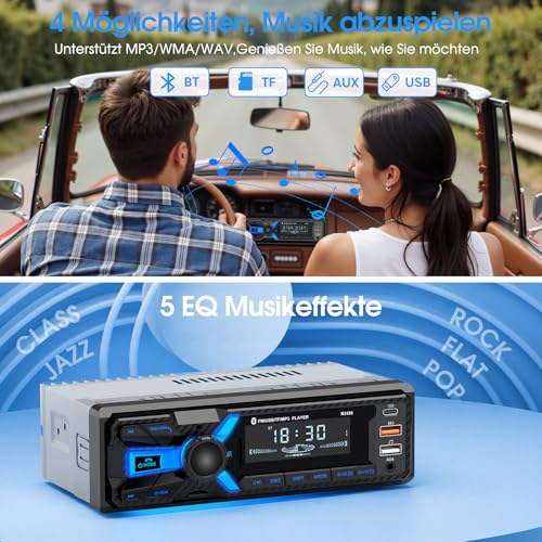 RDS Car Radio Bluetooth with Type-C Charging Port, CENXINY Car Radio 1DIN Bluetooth 5.0 Supports 2USB/AUX/SD/TF/EQ/DSP/Android and iOS