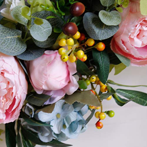 SKOLOO Peony Flower Wreaths for Front Door, Large Blooming Peonies Hydrangea Wreath with Berry Greenery, Artificial Spring Garland Wreath for Home Wall Decor