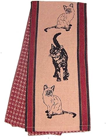 House Cats Waffle Weave Kitchen Towels in Red