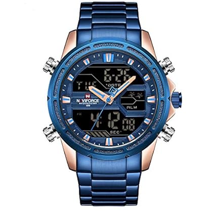 Dipped in Blue Analog Digital Multifunction Luxury Watch with Blue Chain for Mens & Boys (NF9138S_RG/BE)