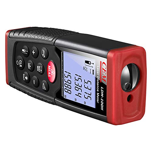 CEM LDM-100H 330ft 100m Outdoor Laser Distance Meter Laser Tape Measure with LCD Backlight,Pythagorean Mode, Measure Distance, Area and Volume,Battery Included (330ft/100m)