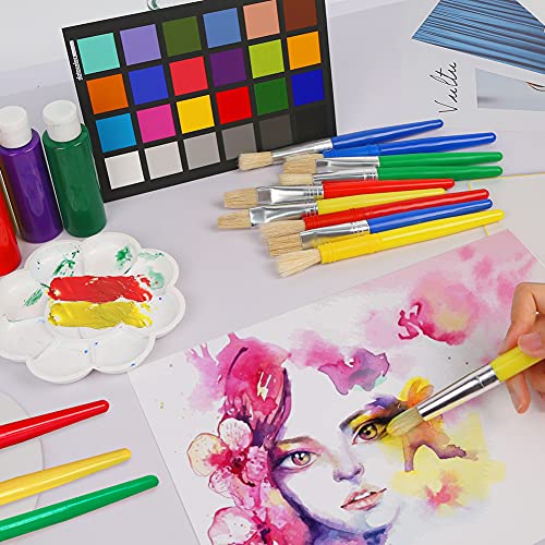 MCPINKY Paint Brushes for Kids, 12PCS Big Washable Chubby Paint Brushes Round and Flat Preschool Paint Brushes with No Shed Hog Bristle for Washable Paint Acrylic Paint