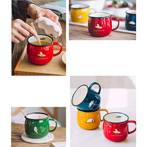 XYSQWZ Kessel Geschenk Emaille Tasse Set Von 3 Trinkbechern 430ml Für Kinder Und Erwachsene Rot/Gelb/Grün/Blau Tierdruck… – Bild 3