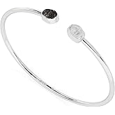 LUSTRE AND LIGHT Natural Rough Herkimer and Black Tourmaline 2 Stone Adjustable Twister Bangle Bracelet for Women in Sterling Silver, Birthstone Jewelry Gift for Her Birthday, Anniversary, Graduation