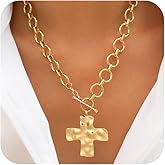CHESKY 14K Gold Plated Chunky Necklace for Women, Trendy Paperclip Chain Necklace Thick Cross Heart Pendant Necklace Layered Herringbone Cuban Link Chain Toggle Necklaces Non Tarnish Jewelry