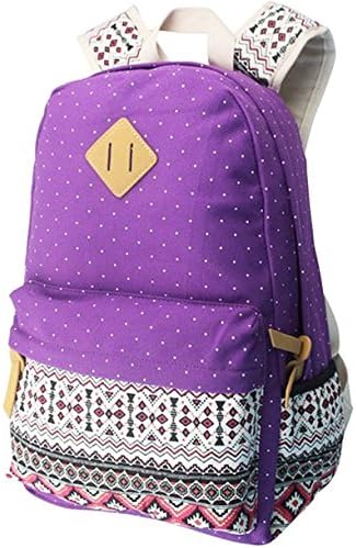 BeneU Women Girls Canvas Backpack Bohemian Embroidery Design Casual Lightweight School Bookbag Laptop Shoulder Backpack Rucksack Purple