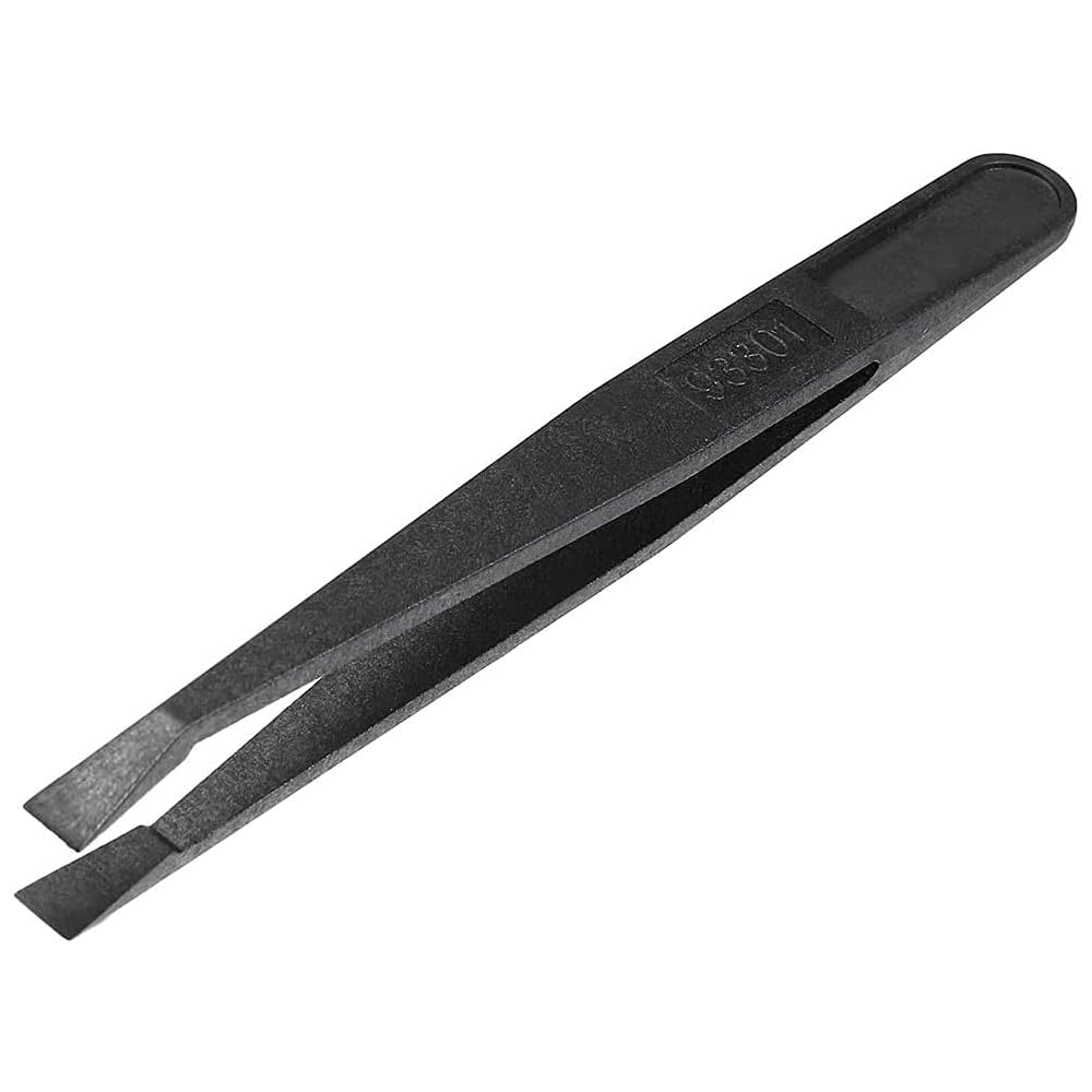 MMOBIEL Anti-Static Multifunctional Plastic Precision Tweezer, Flat Tip Tweezer for Electronics, Jewelry-Making, Laboratory Work, Repair Black