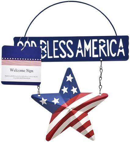American Patriotic Fourth 4th of July God Bless America Welcome Sign (Blue)