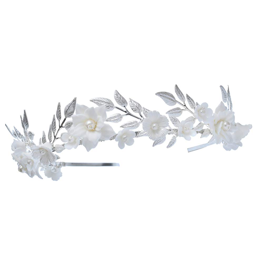 Lurrose Flower Leaves Crown Pearl Crown Tiara Wedding Decorative Headband Bride Hair Crown Party Tiara Women Headdress