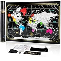 Scratch Off Map of The World in Rainbow Colors with USA Labeled and Accessories| Detailed World Map| Simple to Use for Everyone, Elderly and Kids| World Map Poster with Easy to Scratch Foil